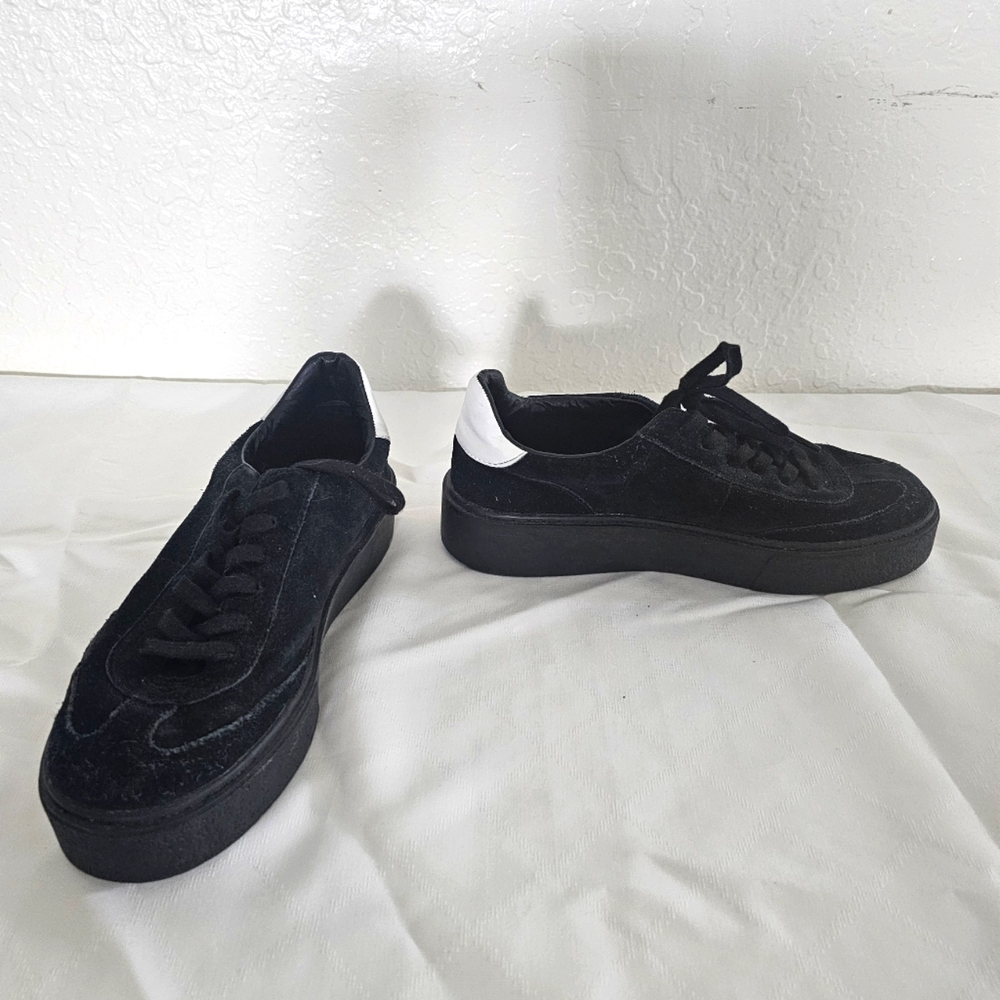 Zara Suede Platform Sneakers Shoes Black Lace Up Size EU 39 US 8.5